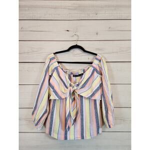 NY& C Women's Multicolor Striped Tie Front Off The Shoulder Crop Top Size Large‎